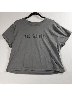 Chicka-d NC State Wolfpack Women XL Gray Rhinestone Cropped T-Shirt NWT